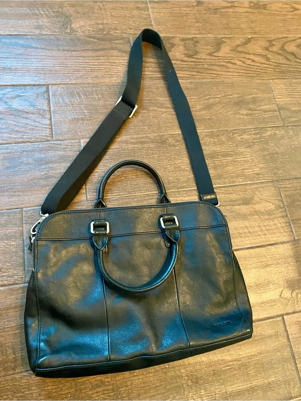 FOSSIL MERCER Double Zip Workbag Briefcase Messenger Crossbody Black Leather